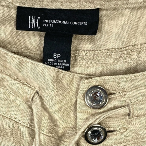 INC Linen Pants Womens Size 6 Petite Tan Lightweight Drawstring Straight Leg - Picture 8 of 16